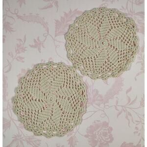 2 Antique Handmade Crochet Round Doilies with Pinwheel Design Center